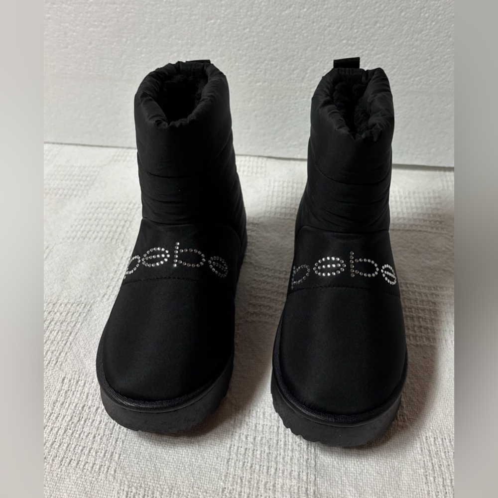 bebe Girls Black Puffer Winter Boots with Crystal Logo Sizes 1-2-3 - Picture 9 of 11